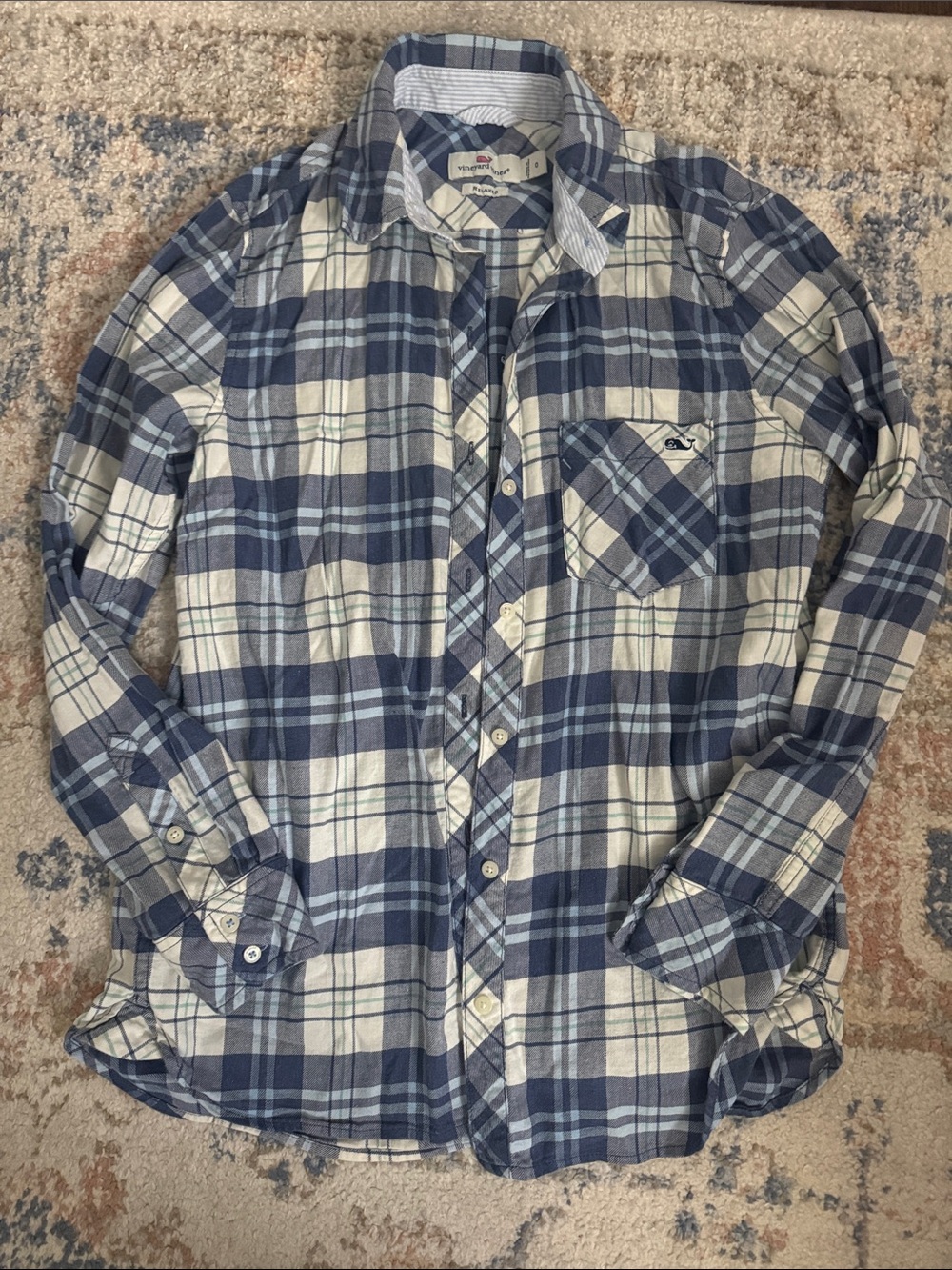 Vineyard Vines Blue and White Plaid Button-Down Shirt